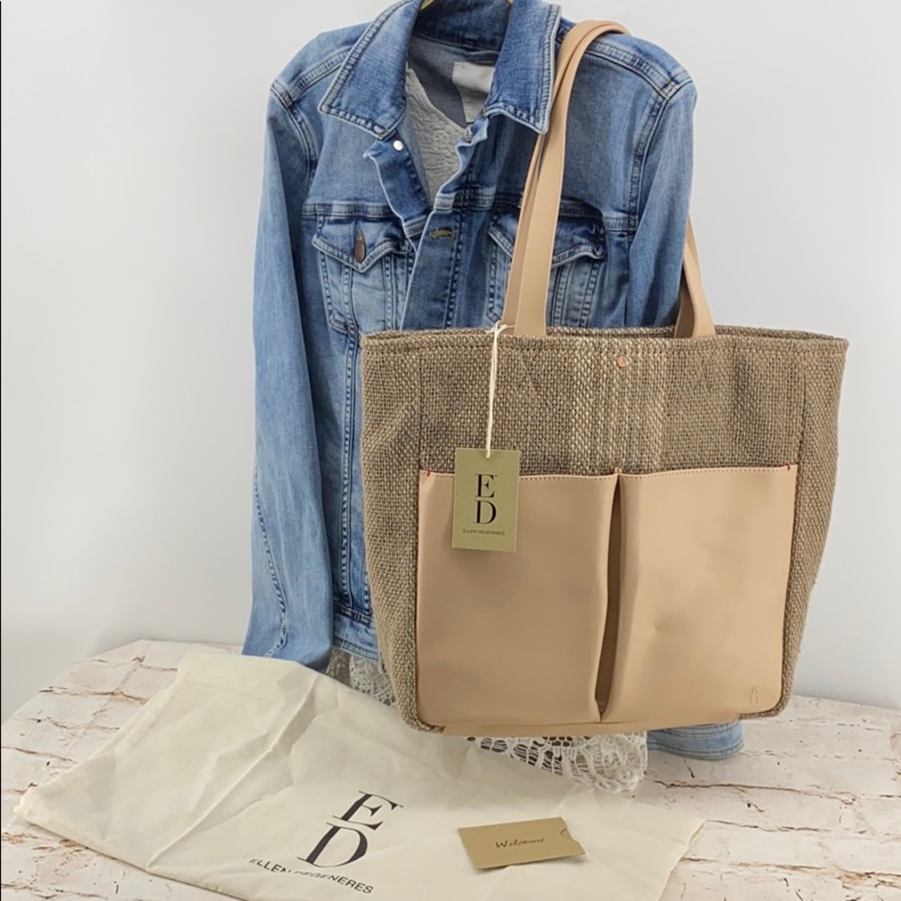 ED Ellen Paz Tote Misty Rose Jute Leather BIN6
